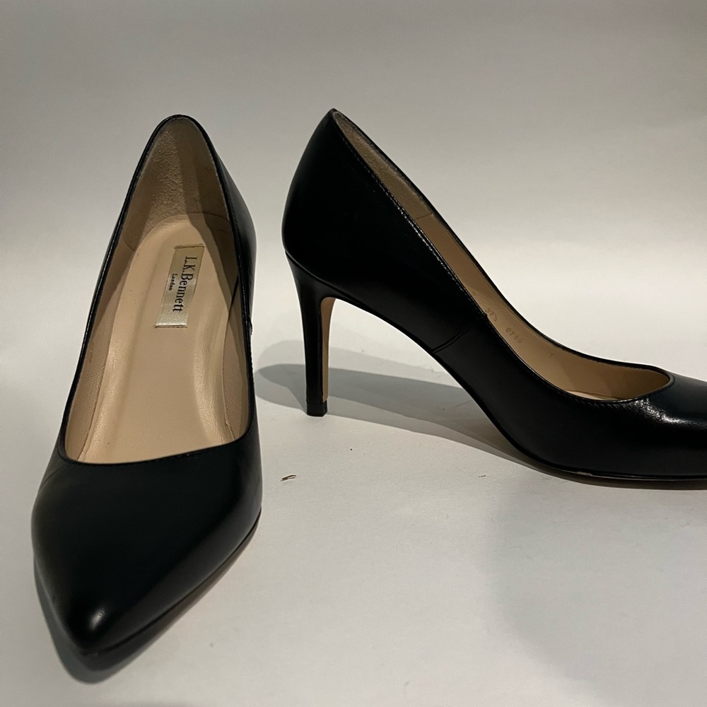 LK Bennett Floret Pointed Toe Pump Black Leather Size 37.5